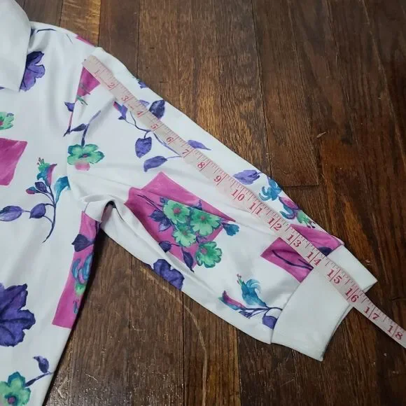 Vintage Colorful Floral Short Sleeve Polo Shirt Cottagecore - Picture 10 of 10